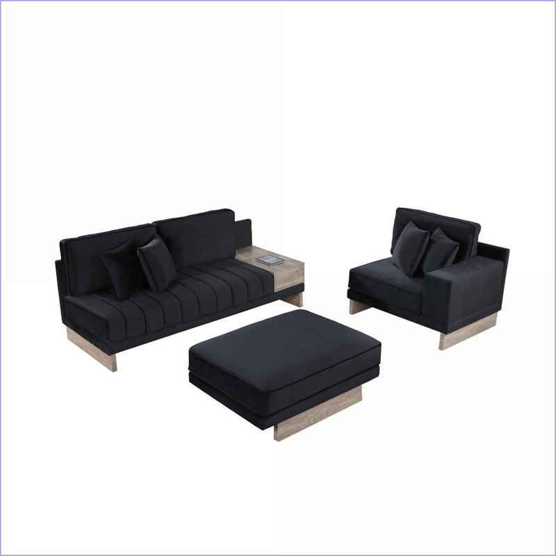 Canapé modulaire réversible de l 122,5 po avec repose-pieds de rangement, ports de chargement USB | Noir | Velours
