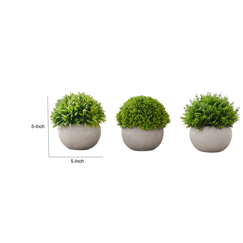 Set of 3 Green Faux Grass Plants in Gray Pots
