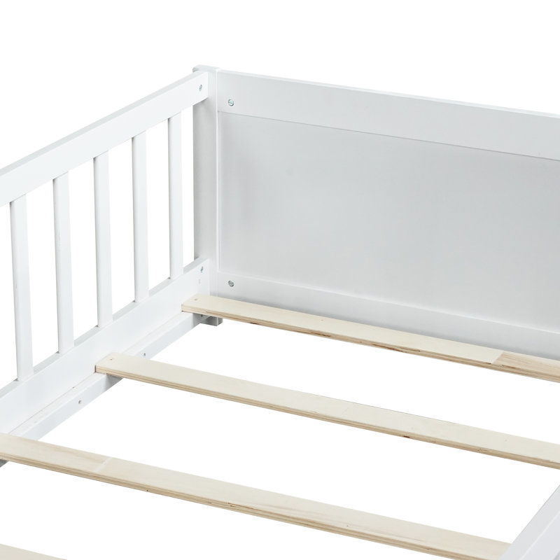 Lit simple au sol avec porte-livres et porte intégrés, blanc, Blanc