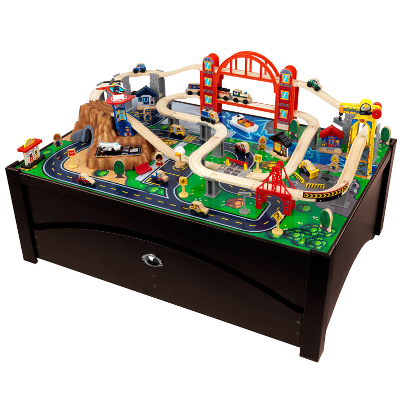  Metropolis Wooden Train Set & Table with 100 Pieces and Storage Drawer, Espresso