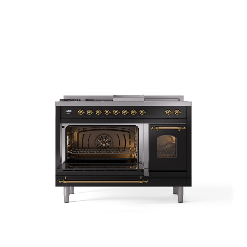 ILVE Nostalgie II Series 48 inch Dual Fuel Range with 5 Sealed Burners, Griddle, Frenchtop (Glass Door), Natural Gas