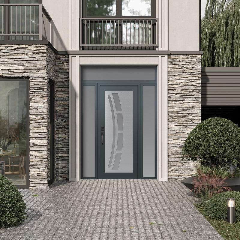 Panneau d'entrée C12 en acier argenté anthracite / anthracite avec 2 portes d'entrée latérales pré-montées et traverses