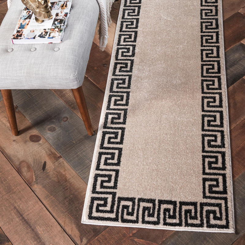 Tapis beige / noir Barreto, Tapis de couloir 2 pi 7 po x 10 pi