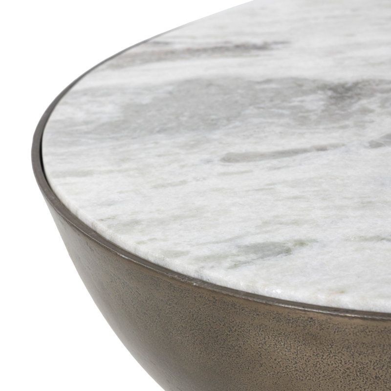 Corbett Pedestal End Table, Aged Bronze, Creamy Taupe Marble