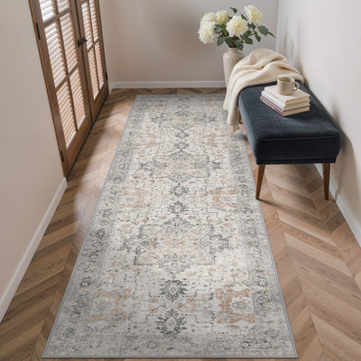 Tapis beige / brun Roehit lavable à la machine avec envers antidérapant