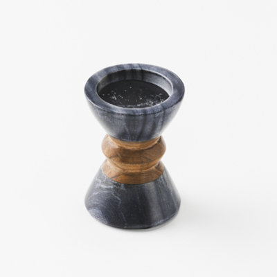 Porte-bougie fait à la main en marbre noir et bois d'acacia