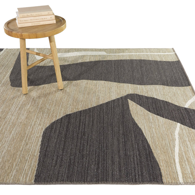 Tapis rectangulaire abstrait tissé à la machine P.T.T., Rectangle 5 pi 3 po x 7 pi