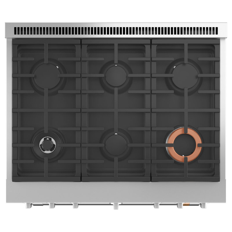 Café 36" Smart Dual-Fuel Commercial-Style Range With 6 Burners (Natural Gas), Brushed Stainless, Matte Black
