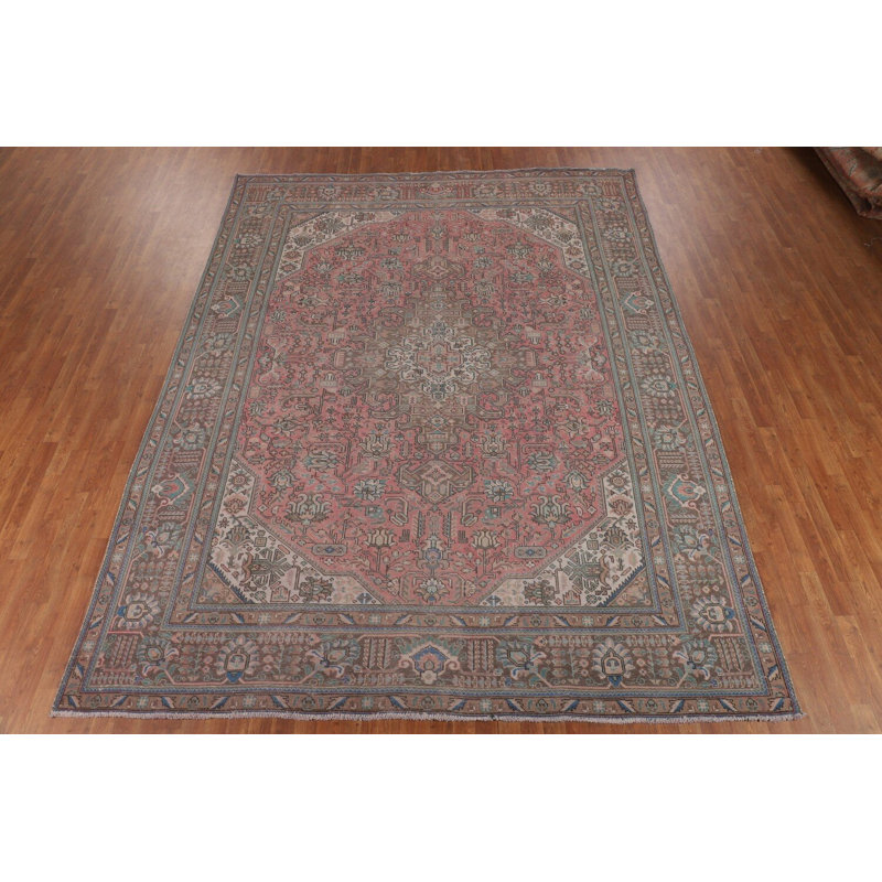 Tapis rose en laine à motif géométrique traditionnel 10 x 12