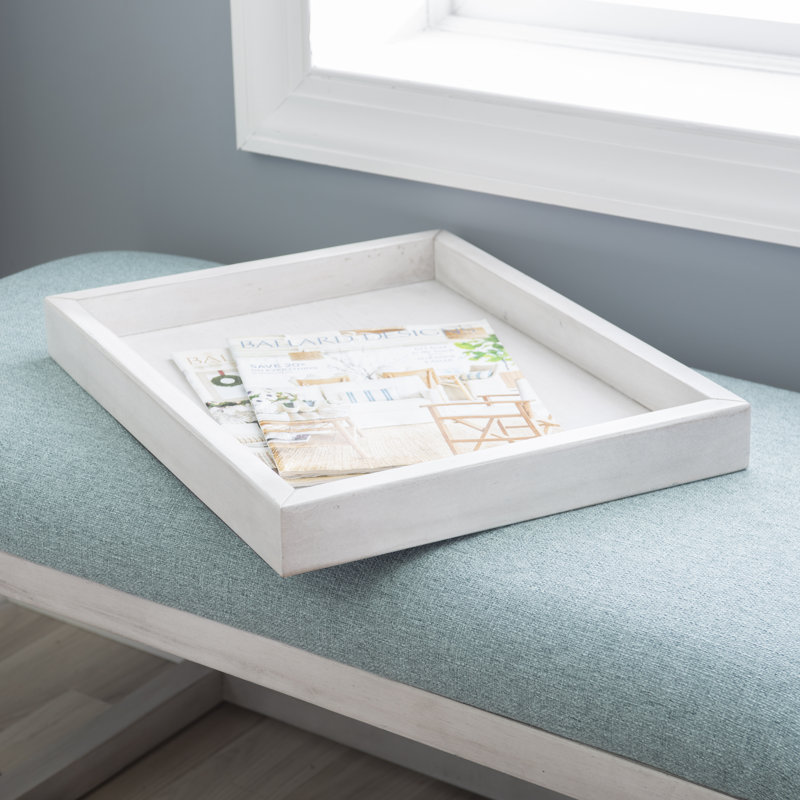 Upholstered Bench with Removable Tray, Aqua/White