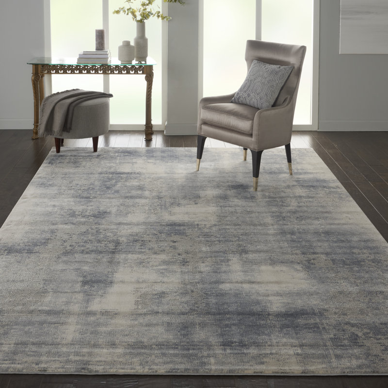 Tapis bleu Modern, Rectangle 9 pi 3 po x 12 pi 9 po