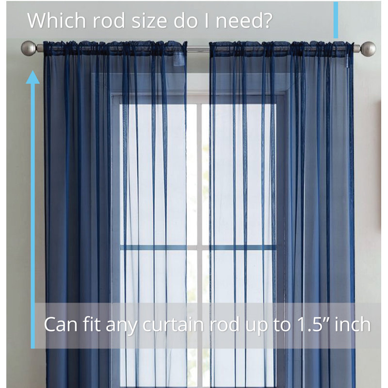 Daxin Sheer Voile Rod Pocket Curtain Panels (Set of 2), Navy Blue, 54" W x 63" L
