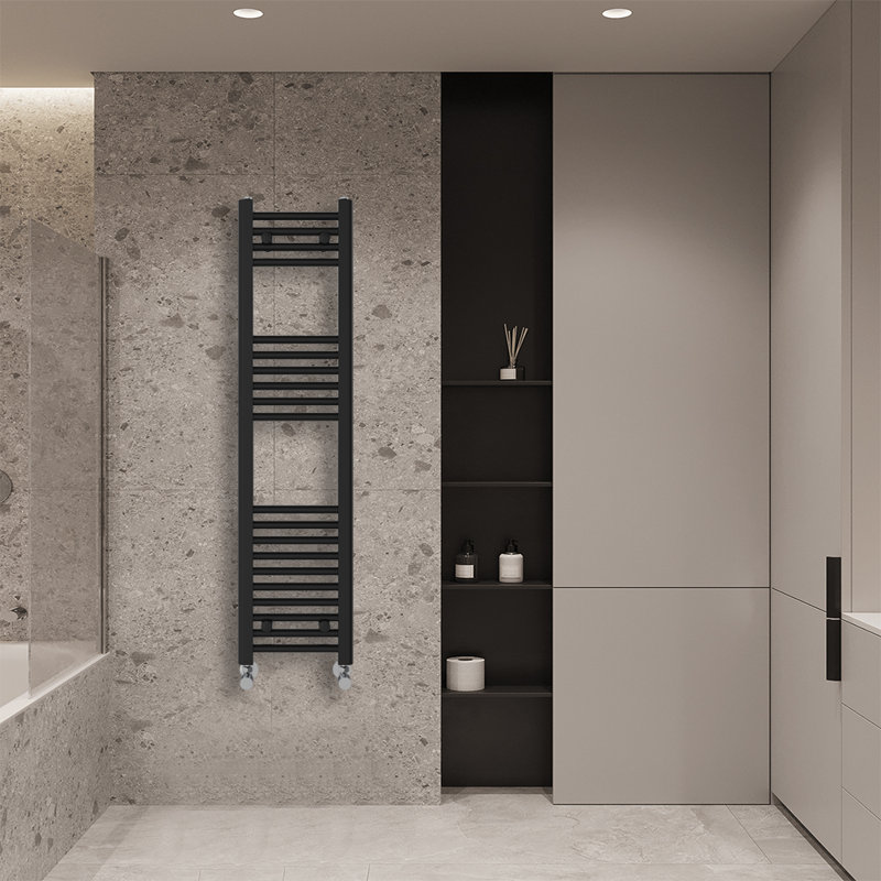Wiest Straight Heated Towel Rail Radiator Bathroom Ladder Warmer, 120cm H x 30cm W x 3cm D, Black