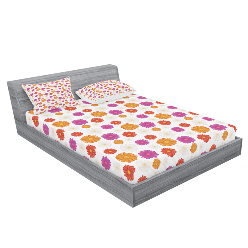 Microfiber Floral Fitted Sheet, Queen Fitted Sheet with 2 Pillowcases