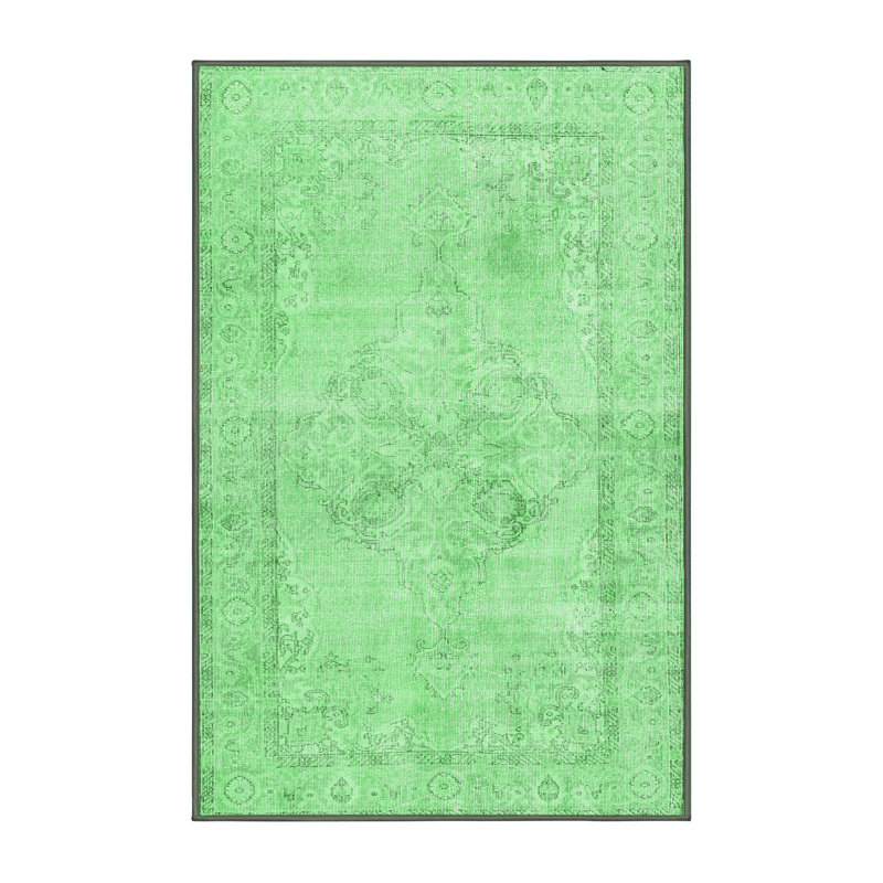 Tapis oriental vert en laine / polyester 2 pi x 4 pi Oriental Machine