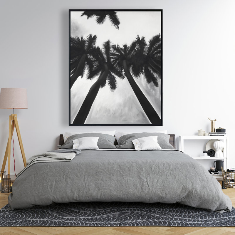 Palmiers monochromes - art marin sur toile encadré noir