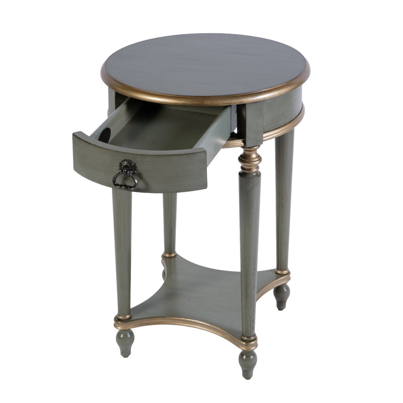 Jules 1 Drawer Round End Table with Storage, Pastel Green