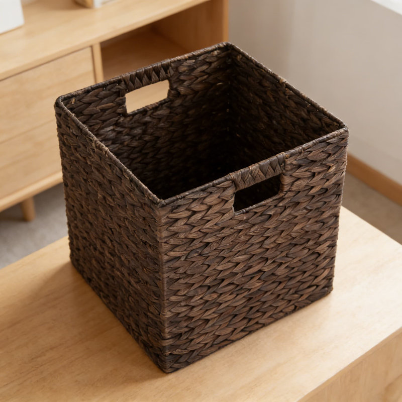 Storage Baskets Set Of 2, Handwoven Water Hyacinth Cube Organizers With Metal Frame For Home Organization In Living Room, Bathroom, Bedroom, And Laundry