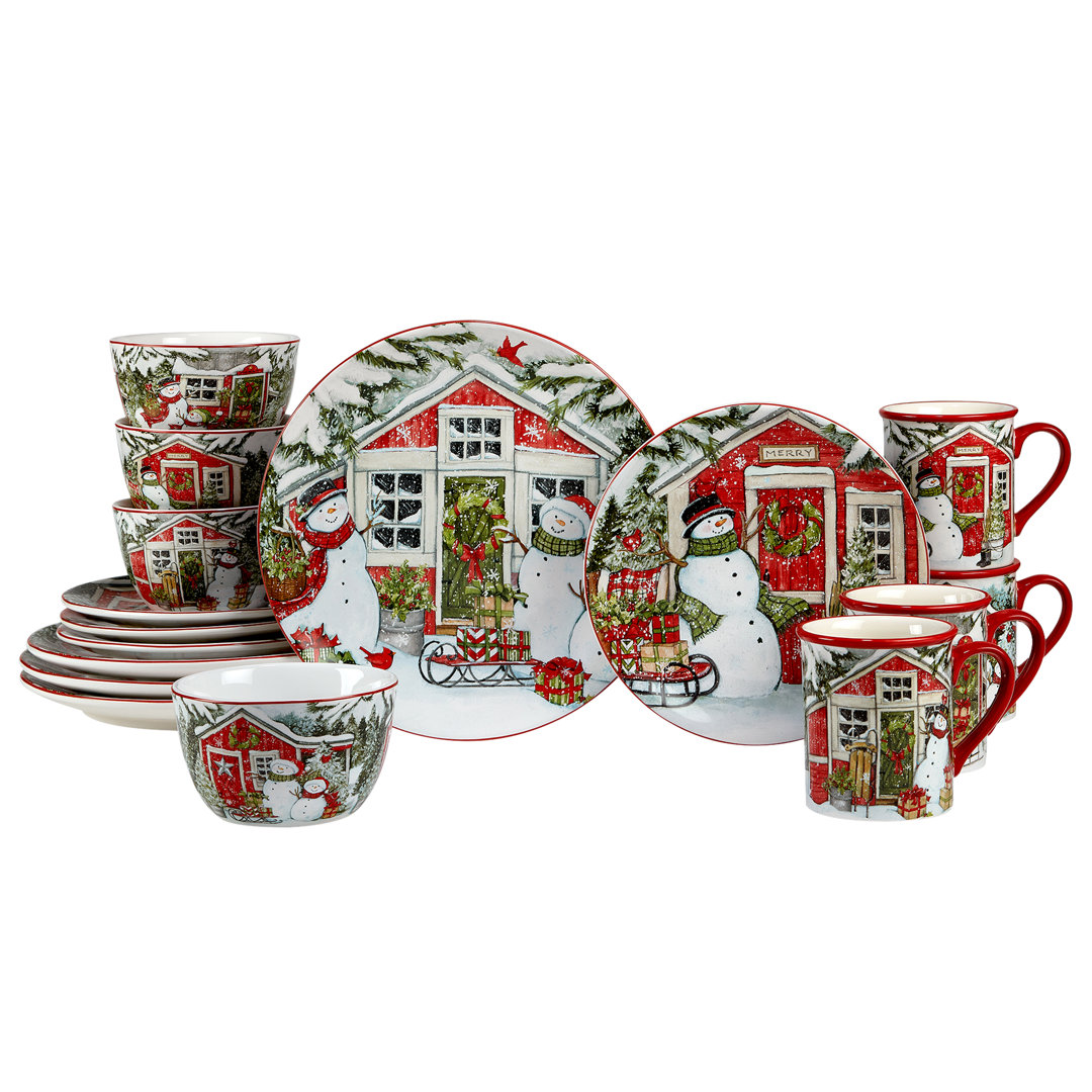 Certified International Snowman's Farmhouse 16Pc Dinnerware Set Certified International