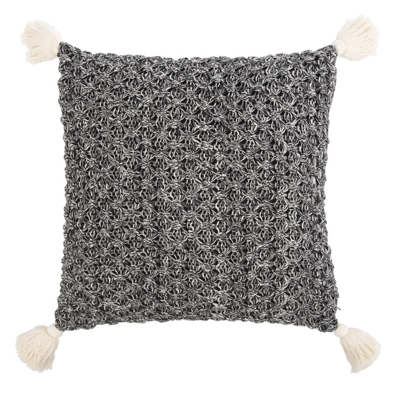 Gray Knit Tassel Bohemian Throw Pillow