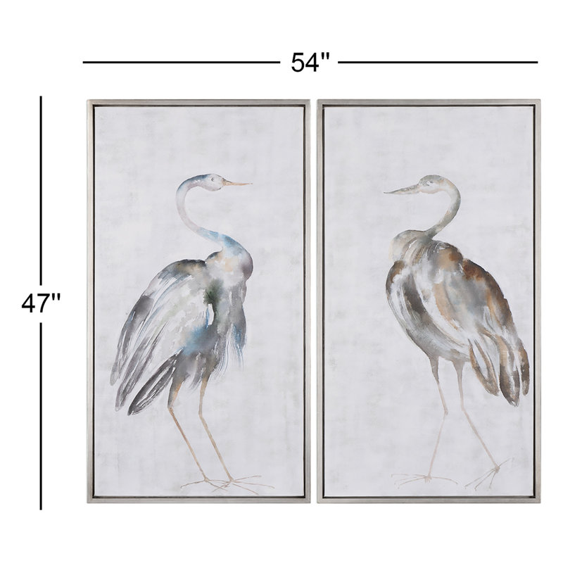 «Marjory Summer Birds» par Christina Long, ensemble de 2 peintures sur toile à cadre flottant