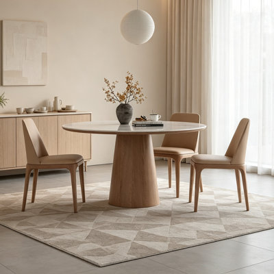 Simple Ash Rock Slab Round Dining Table