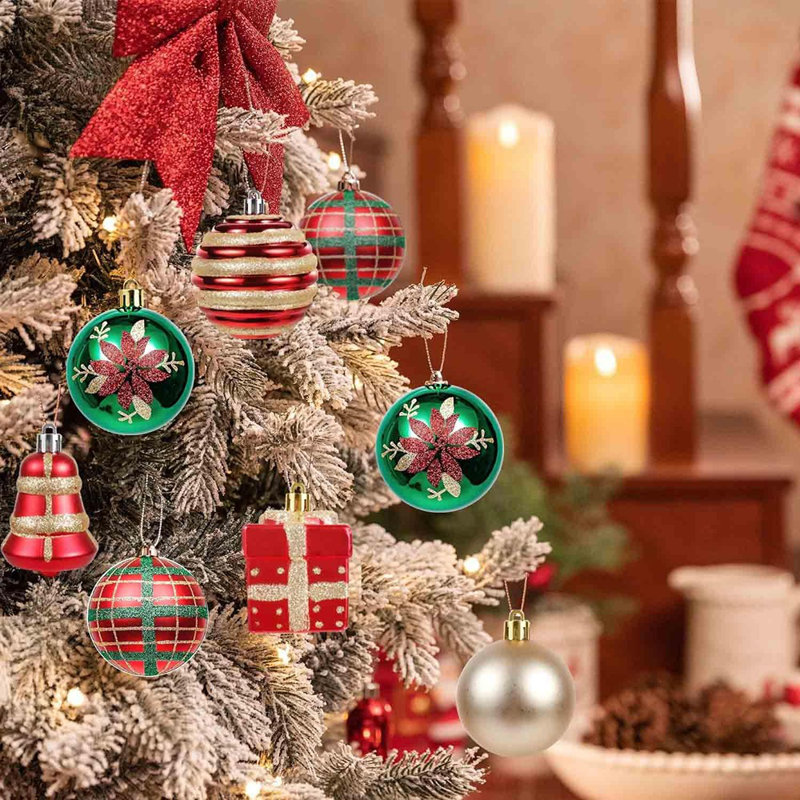 Ensemble de 55 décorations de Noël en forme de boule 55mm - Élégantes décorations suspendues en forme d'arbre de Noël incassable rouge, vert et or