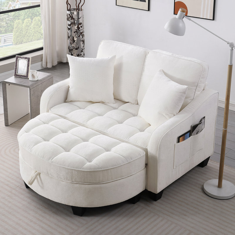 Chenille 2-seater Sofa, Double Sofa Chaise Longue, Beige