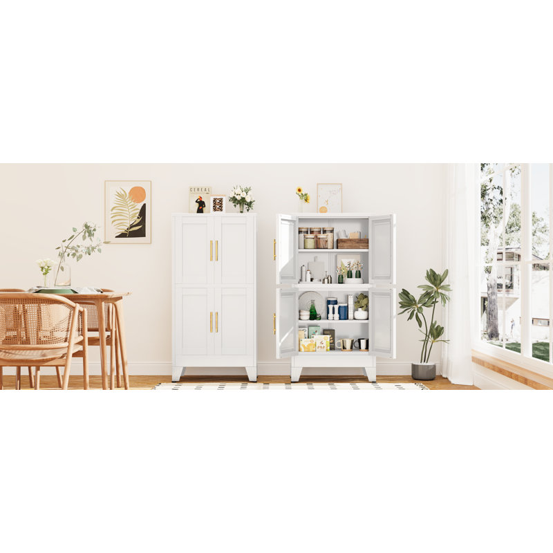 Metal Small Ohaus for Bathroom Kitchen Garage with 4 Doors, White
