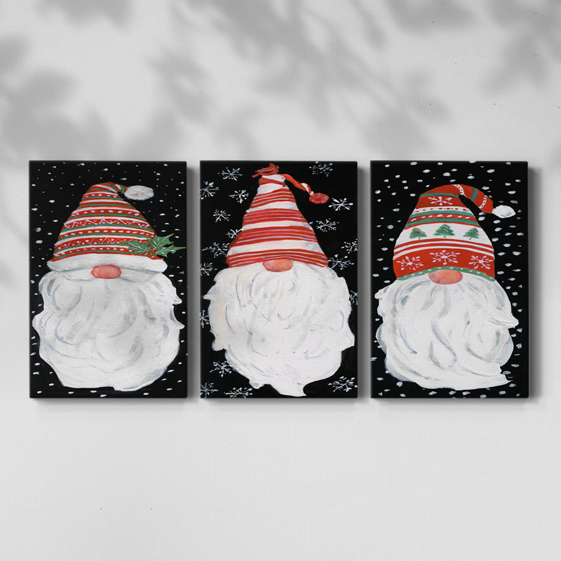 Winter Home Gnome - Toile tendue avec châssis sur mesure - 3 pièces, H 18 po x l 36 po