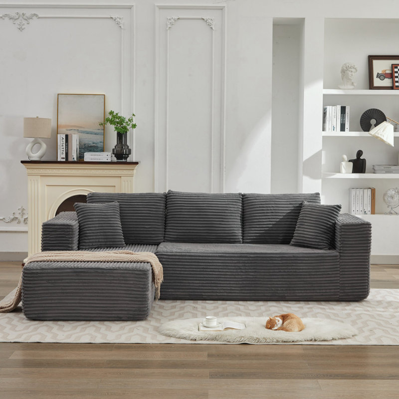 Canapé modulaire en L avec méridienne faisant face à la gauche, Velours côtelé gris