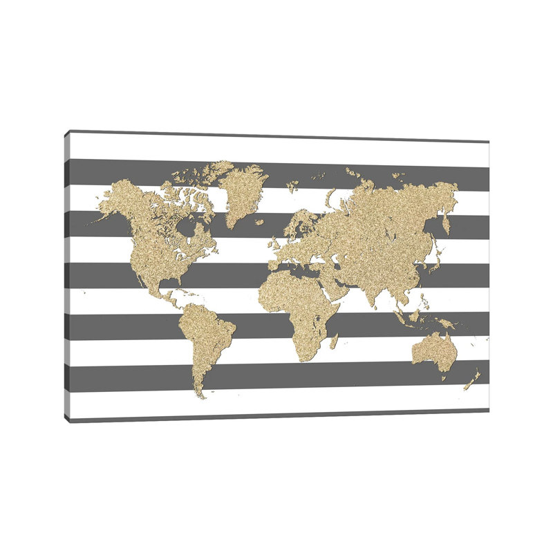 Glitter And Stripes World Map by Blursbyai - Wrapped Canvas Gallery-Wrapped Canvas Giclée, 20.32 cm H x 30.48 cm W