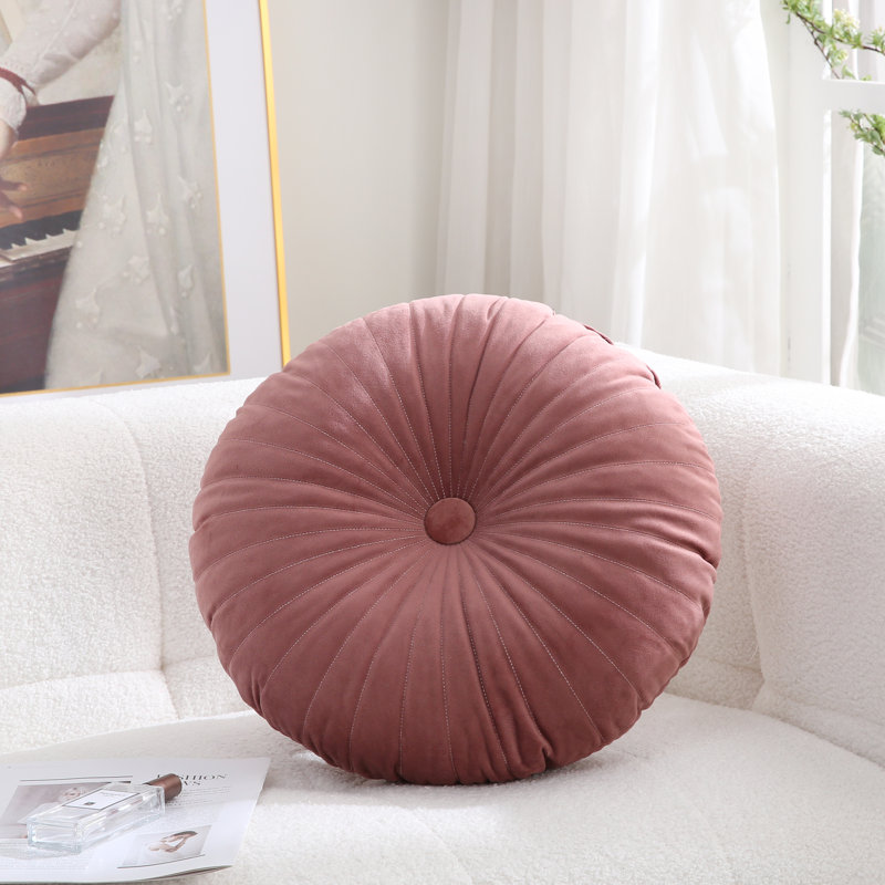 PUMPKIN SEAT Velvet Round Decorative Pillow for Sofa Decor (18-Inch), Coral