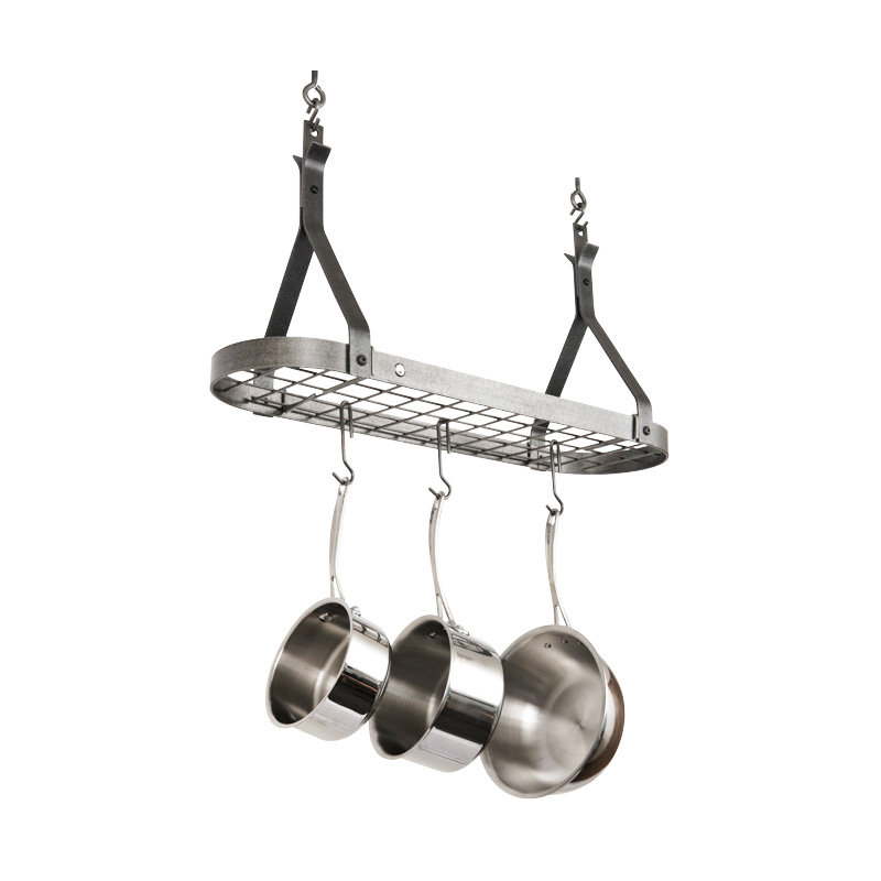 Handcrafted Classic Series Petite Oval Ceiling Rack W 6 Hooks Hammered Steel