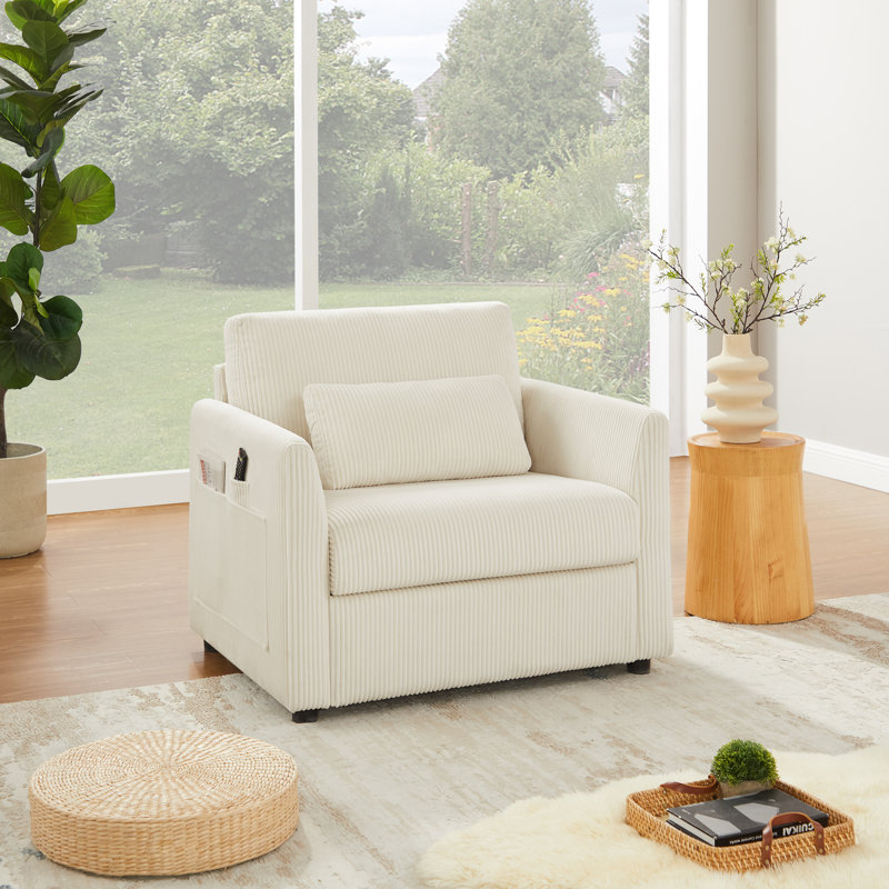 Fauteuil d'appoint 38 po en velours côtelé 38 po, Velours côtelé beige