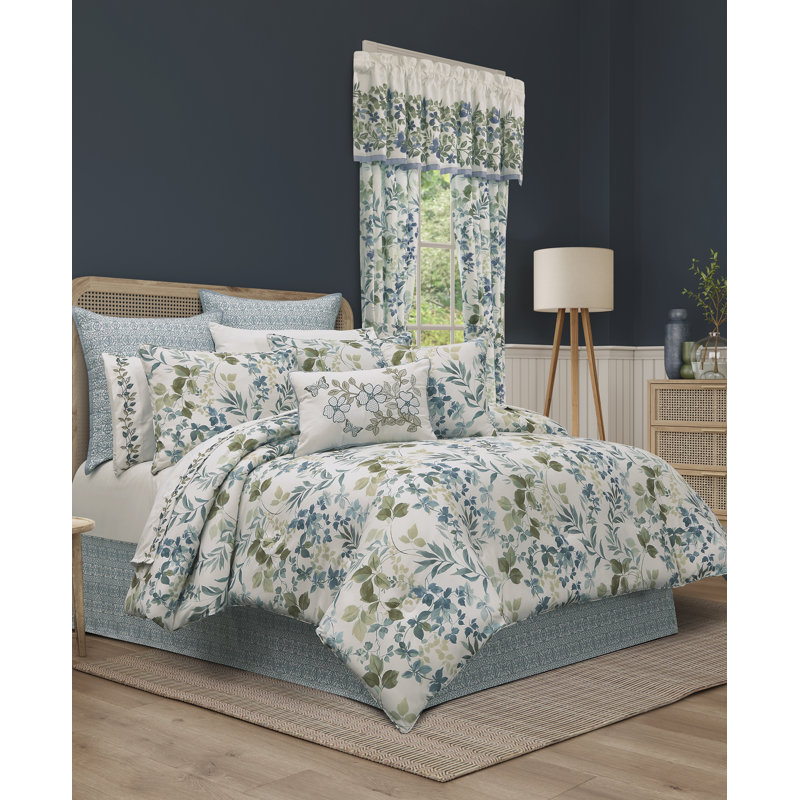 Evergreen 4Pc. Ensemble d'édredon, Feuille bleue, Édredon double et 3 pièces supplémentaires