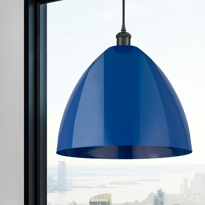 Luminaire suspendu conique 1 lumière, Bleu, Noir mat