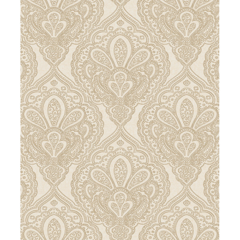 Emporium Metallic Mehndi Damask 3D Embossed 33' L x 21" W Wallpaper Roll, Gold