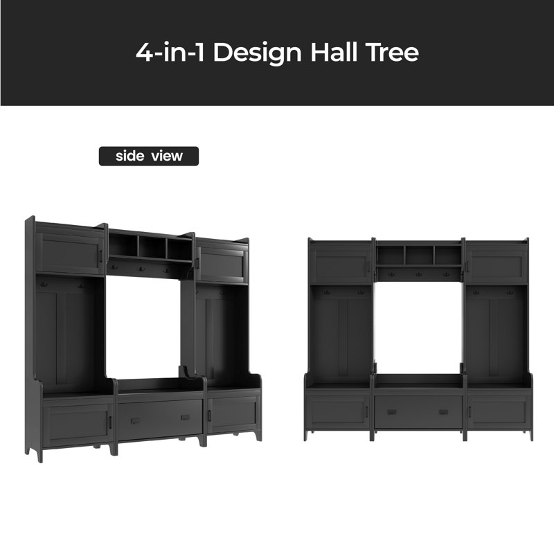 Nanami 78.7 " Wide Hall Tree with Drawers and Shoe Storage, Black