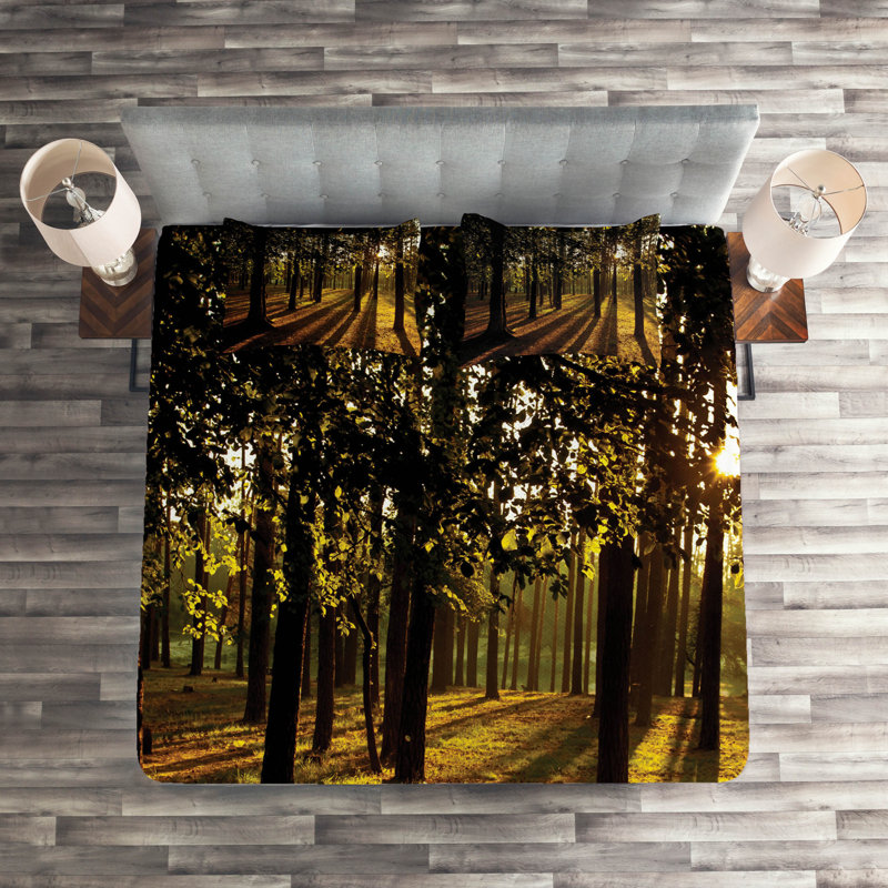 Forest Rustic Polyester Coverlet, King Bedspread + 2 Shams