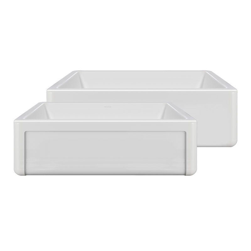 Whitehaus Collection Reversible Fireclay Kitchen Sink with Grid: Three Edge Frame, Plain Front Apron, 10" H x 33" L x 18" W
