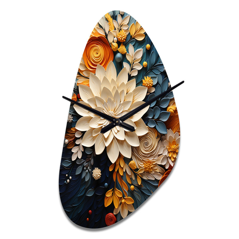 Horloge murale orange, bleu sarcelle, tourbillon botanique IV - Botanicals, Moyenne
