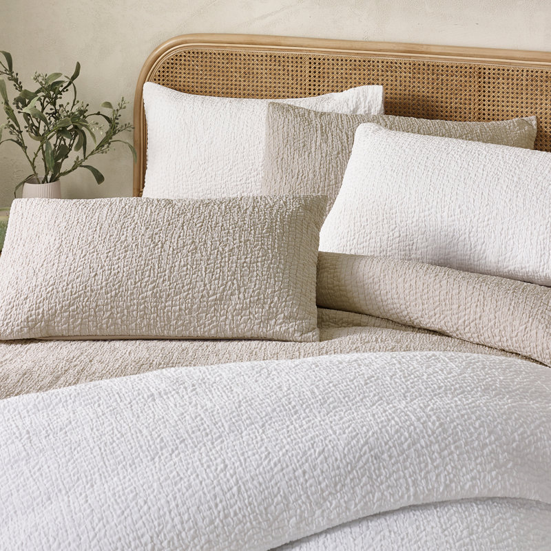 Crinkle Seersucker Duvet Cover Set, Natural, Single Bedspread + 1 Standard Pillowcase