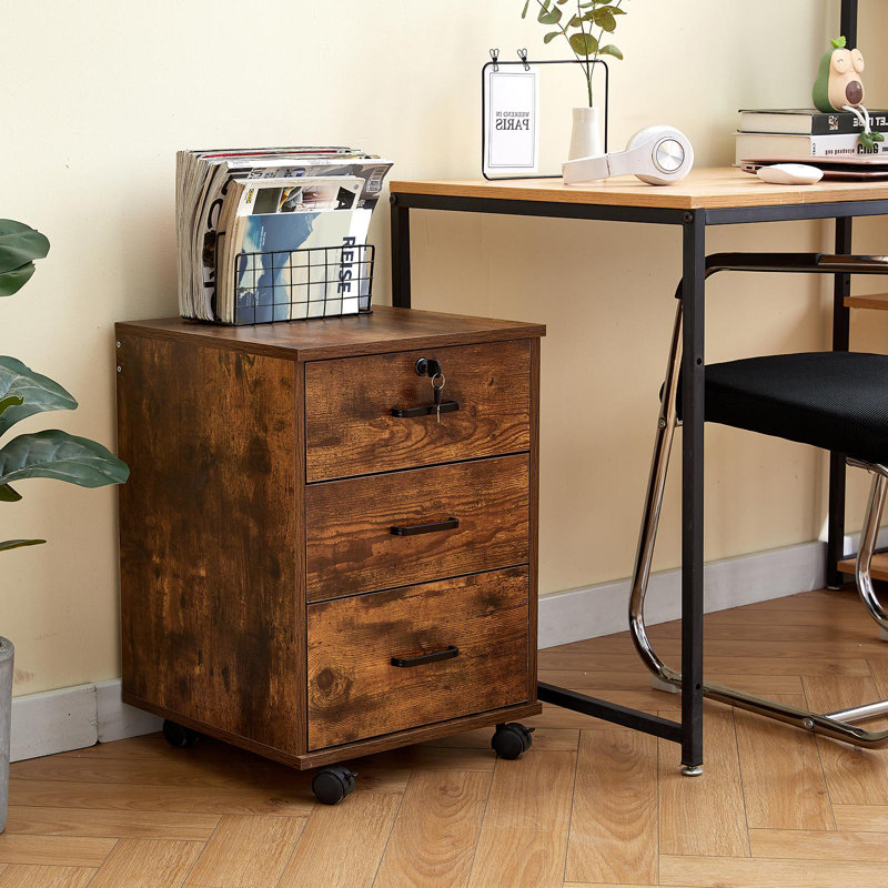 40cm Wide 3 -Drawer Mobile File Cabinet, Rustic Brown