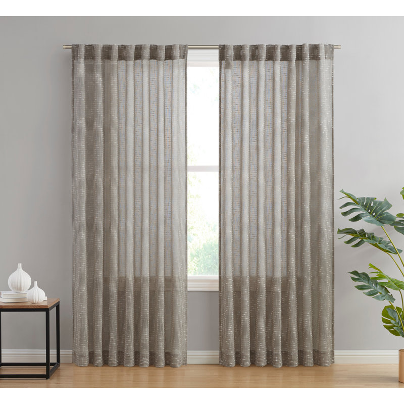 Huttonsville Textured Slub Faux Linen Semi-Sheer Rod Pocket Curtain Panels, 2 Panels, Taupe, 54" W x 96" L