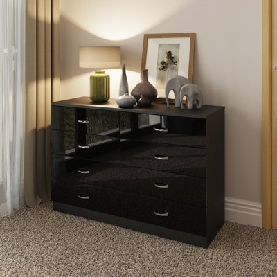 Brendle 8 Drawer Chest: 113cm Wide - High Gloss Front with Chrome Handles, Scratch Resistant.
