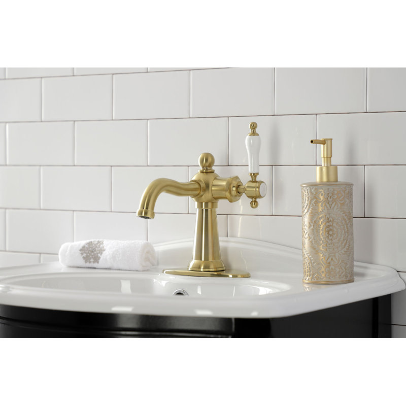 Robinet de salle de bain 1 poignée à fixation sur le comptoir avec poignée escamotable Kingston, Laiton brossé