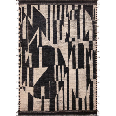 One-of-a-Kind 9'3" X 13'7" New Age Area Rug Black/White