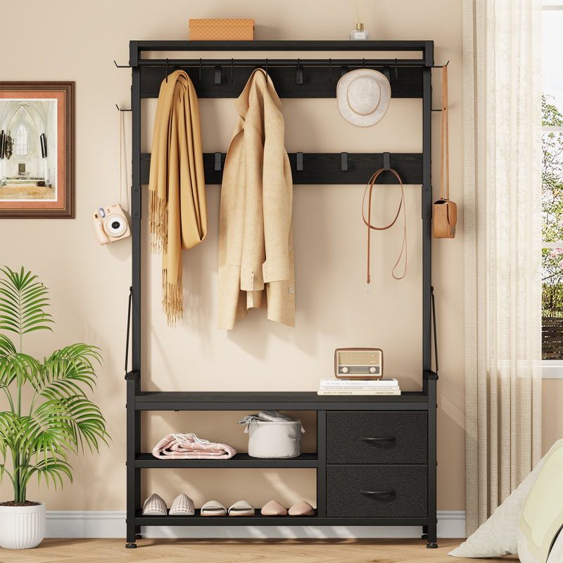 5-In-1 Hall Tree With Shoe Bench, Coat Rack, Hooks, Drawers & Top Shelf – Entryway Organizer With Extra Large Shoe Storage For Mudroom Or Foyer