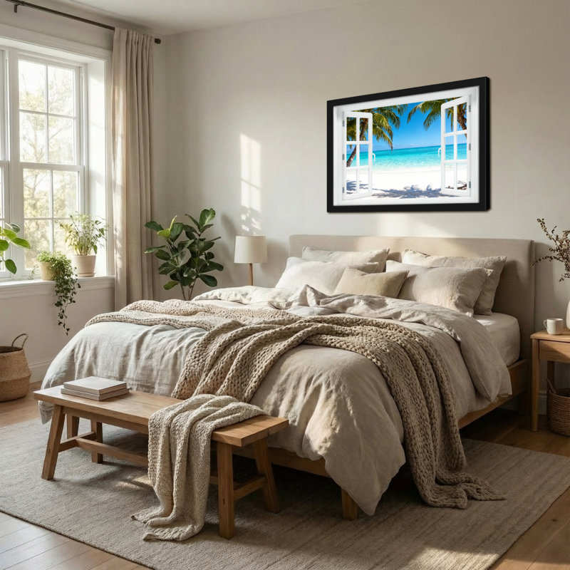 Paysage et nature, plage tropicale, palmiers, vue sur l'océan, H 20 po x l 30 po